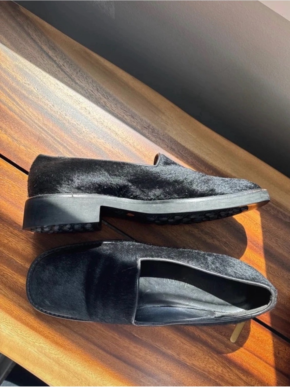 YSL Yves Saint Laurent Pony Hair Black Slip On Vintage Loafers